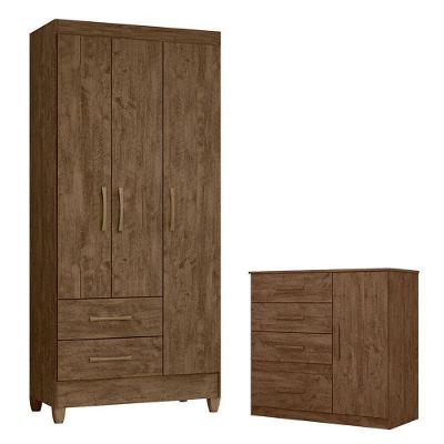Guarda Roupa Solteiro Lima E Cômoda Vênus Castanho Wood – Moval