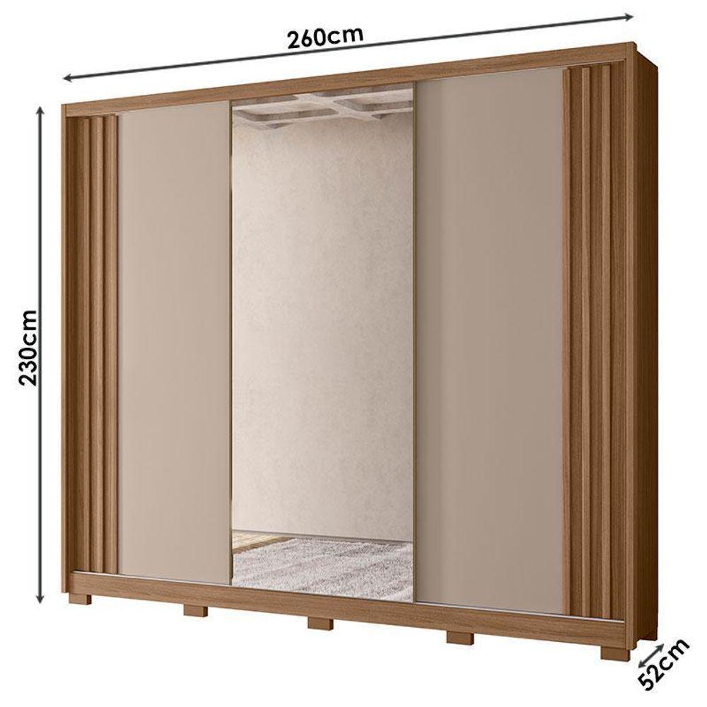 Guarda Roupa Casal Arizona 3 Portas Carvalho Fendi Com Espelho - Moval - 2