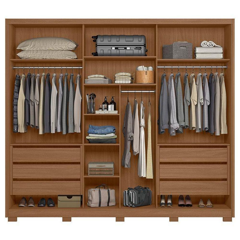 Guarda Roupa Casal Arizona 3 Portas Carvalho Fendi Com Espelho - Moval - 3