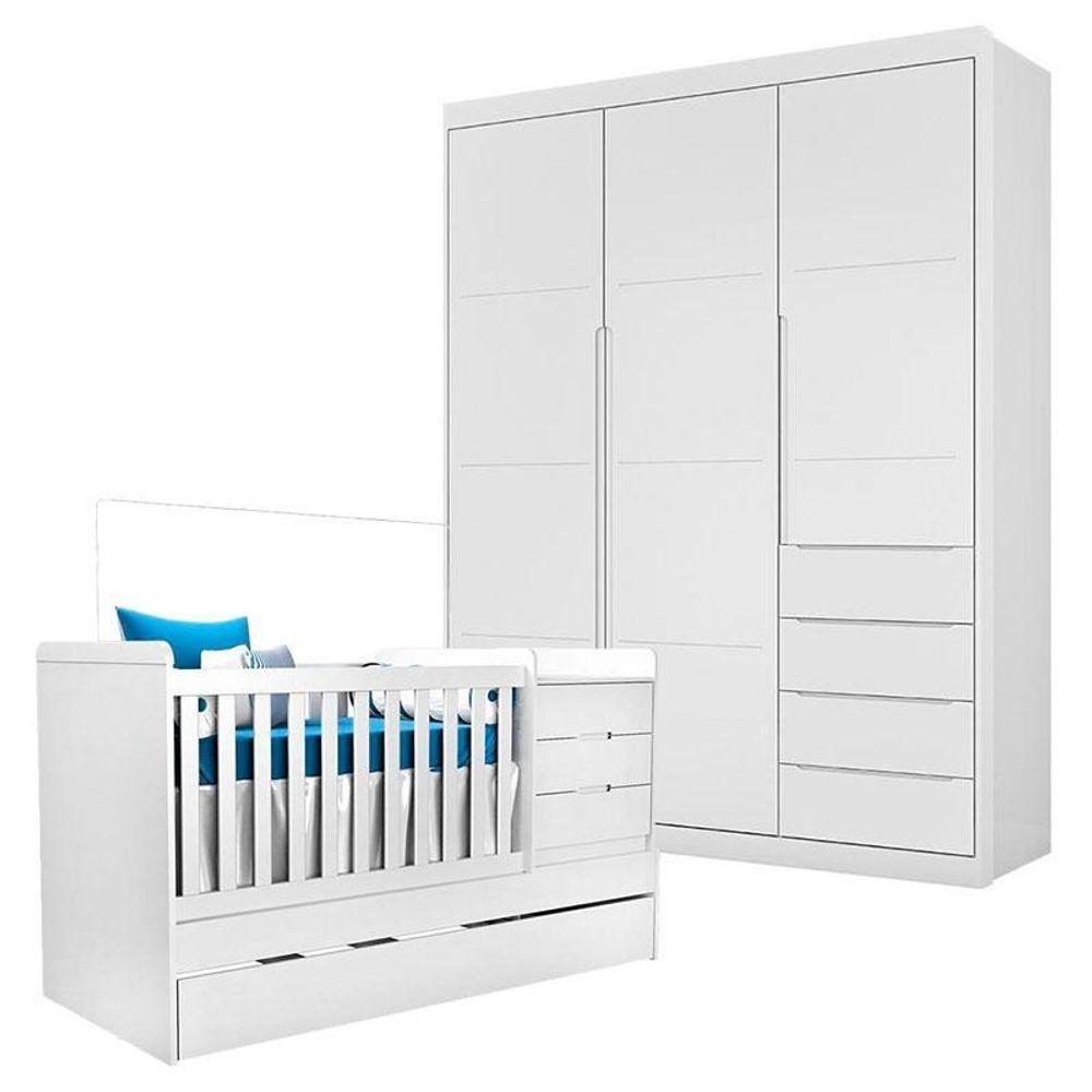 Berço Multifuncional Cleo Com Guarda Roupa Blenda Branco Acetinado – Phoenix - 1