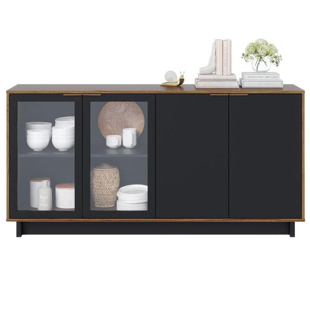 Aparador Para Sala Buffet Ambiente Vitória Noce Milano Preto Acetinado – Colibri - 2