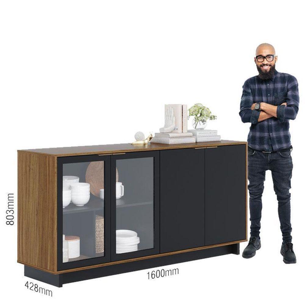 Aparador Para Sala Buffet Ambiente Vitória Noce Milano Preto Acetinado – Colibri - 4