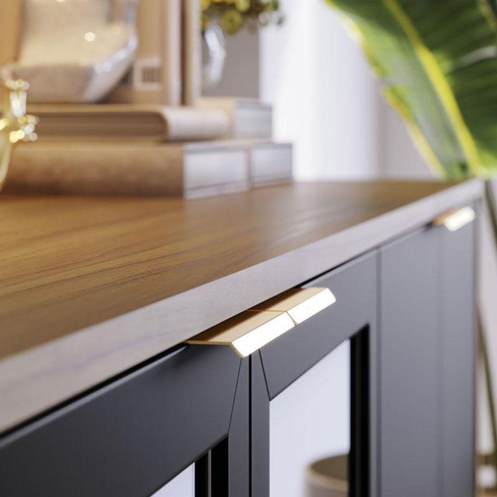 Aparador Para Sala Buffet Ambiente Vitória Noce Milano Preto Acetinado – Colibri - 6