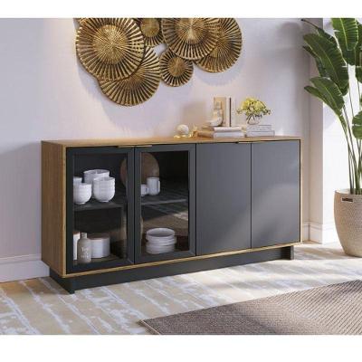 Aparador Para Sala Buffet Ambiente Vitória Noce Milano Preto Acetinado – Colibri