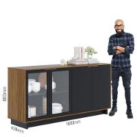 Aparador Para Sala Buffet Ambiente Vitória Noce Milano Preto Acetinado – Colibri