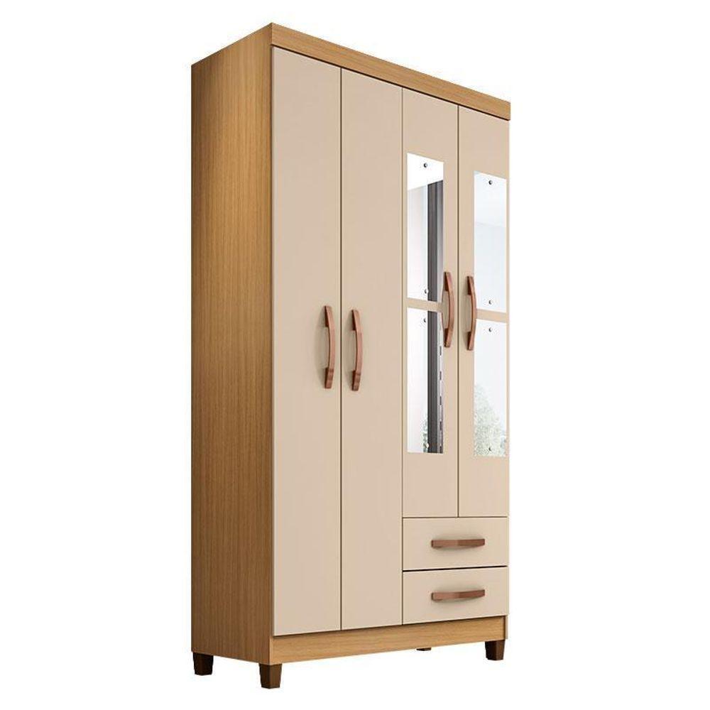 Guarda Roupa Solteiro Ambiente Mogi Com Espelho 4 Portas Carvalho Americano Off White - Incorplac - 2