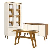 Cristaleira Liz Com Buffet Quartzo E Aparador Menphis Off White Nature – Henn - 1