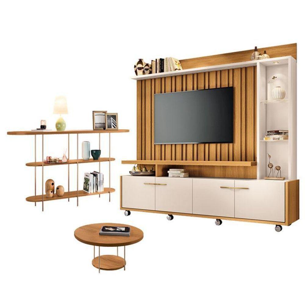 Estante Home Theater Titan Off White Cinamomo E Aparador Infinity E Mesa De Centro Sky Cinamomo - Hb Móveis - 1