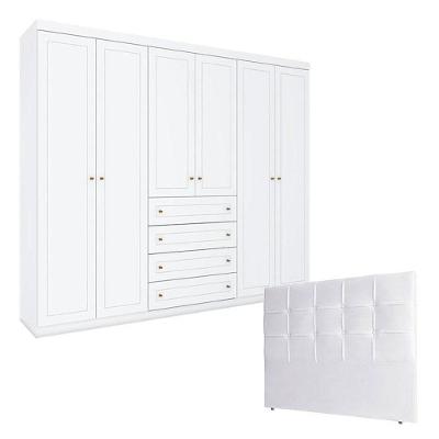 Guarda Roupa Casal Americano Com Cabeceira Luiza 140 Cm Branco – Henn