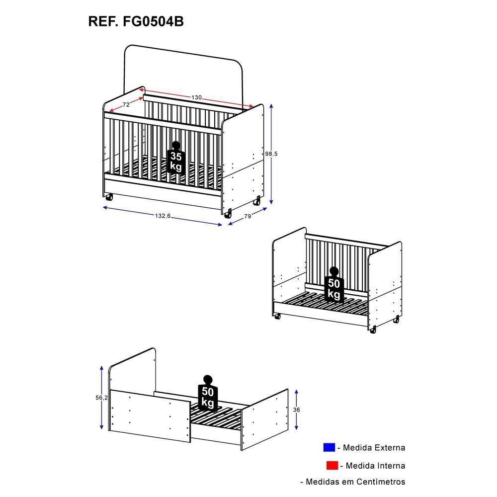 Berço Americano 3 Em 1 Com Rodízios Para Colchão 70 X 130 Cm Multimóveis Pimpolho Branco - 2