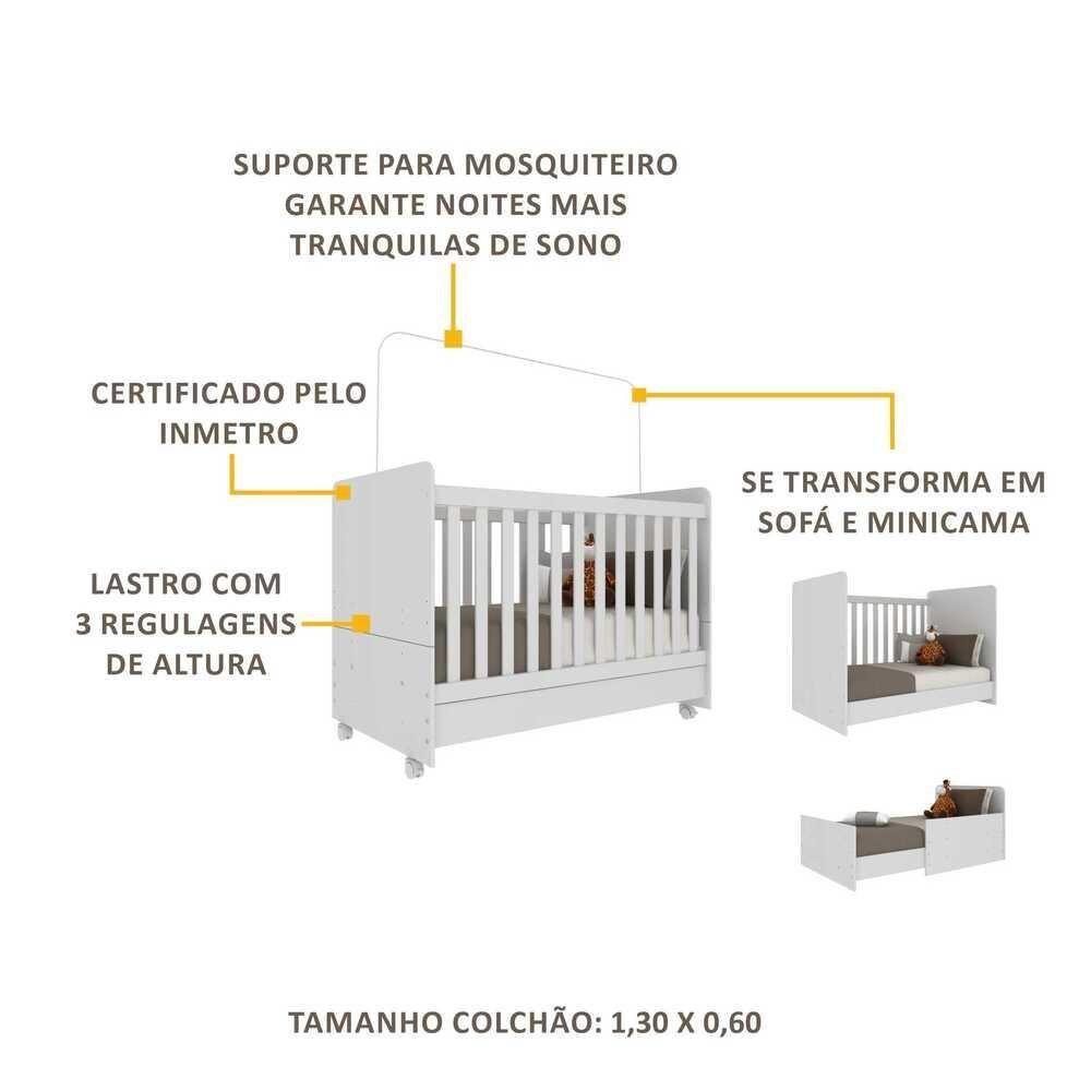 Berço Americano 3 Em 1 Com Rodízios Para Colchão 70 X 130 Cm Multimóveis Pimpolho Branco - 5