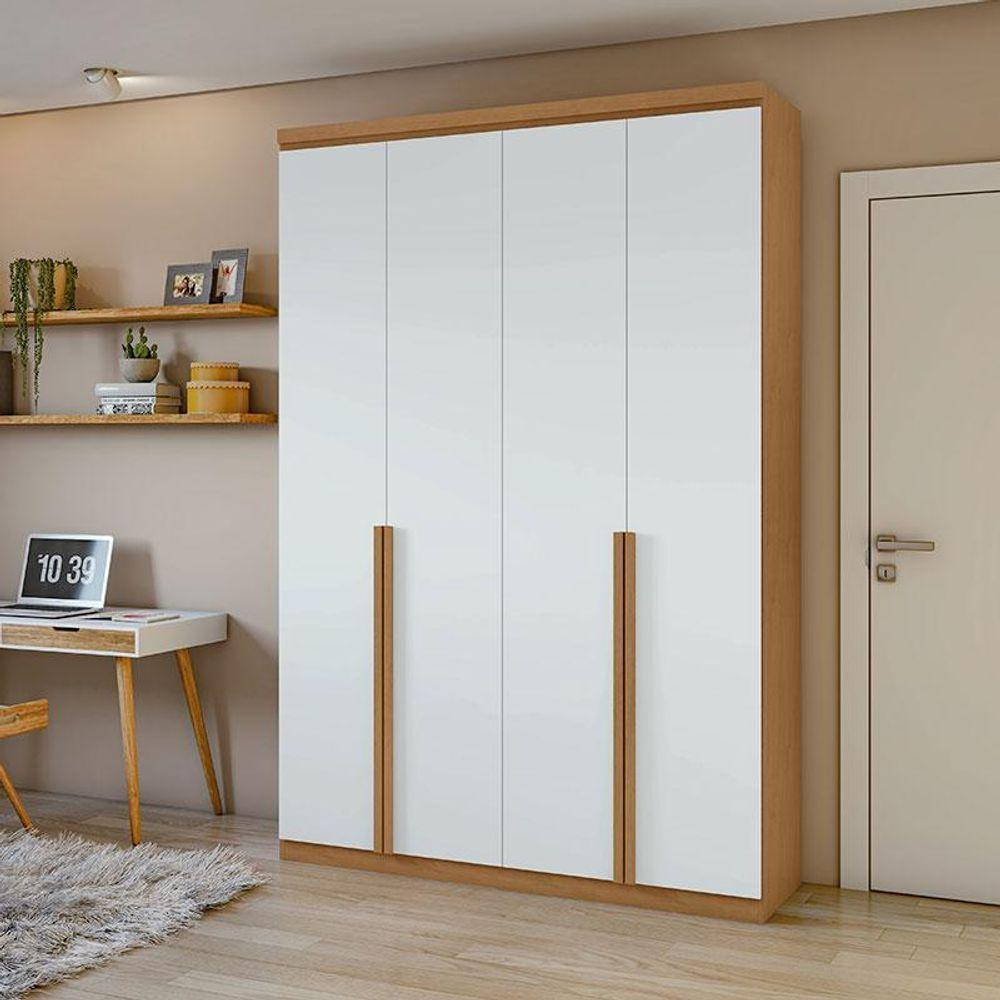 Guarda Roupa Solteiro Ambiente Alonzo 4 Portas Amêndoa Clean Branco - Lopas - 1