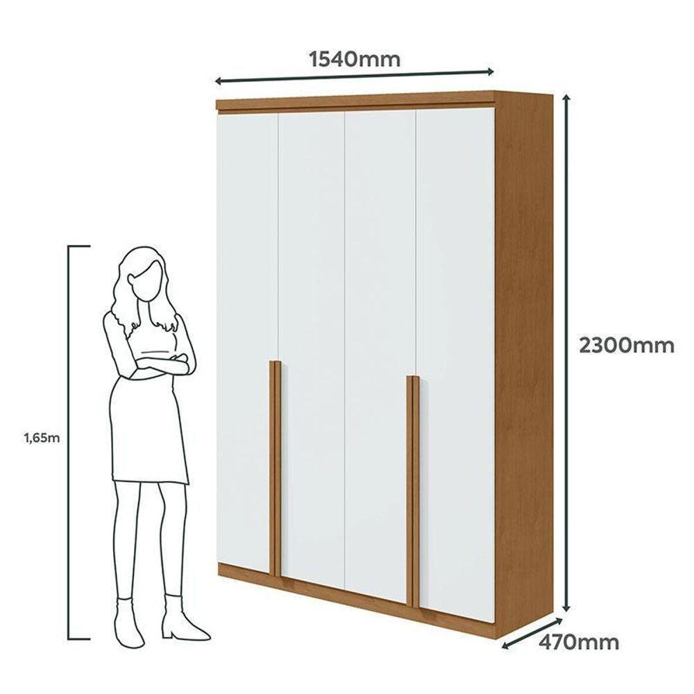 Guarda Roupa Solteiro Ambiente Alonzo 4 Portas Amêndoa Clean Branco - Lopas - 3