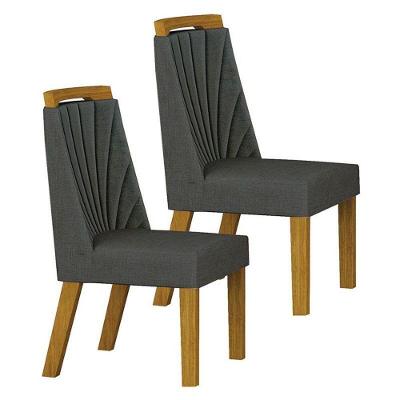 Cadeira Para Mesa De Jantar Liz Mdf Kit 2 Peças Freijó Linho Chumbo – Leifer Móveis