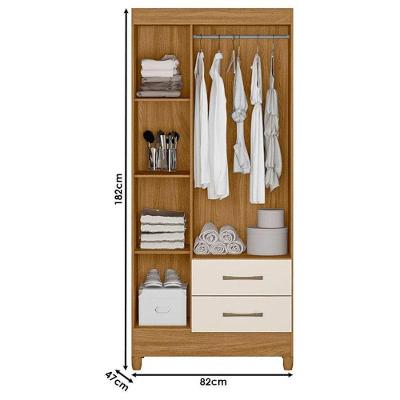Guarda Roupa Solteiro e Cômoda Lima Lisboa 4 Portas 7 Gavetas MDP Freijó Off White