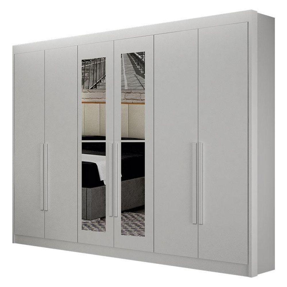 Guarda Roupa 6 Portas Diamante Gold Com Espelho Branco – Leifer Móveis - 1