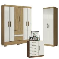 Guarda Roupa Casal Coimbra 2005138 Com Armário Multiuso New 2000192 E Cômoda Milão Atacama Off White - Aramóveis - 1