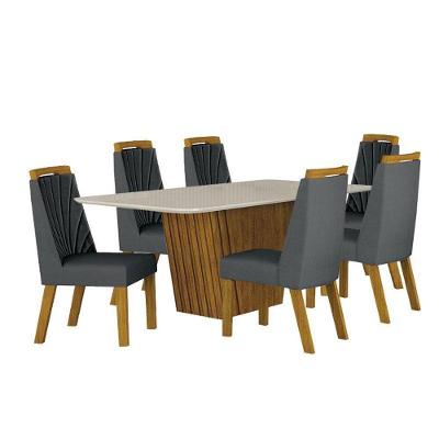 Mesa De Jantar Liz 180x90 Freijó Off White Com 6 Cadeiras Freijó Joli Chumbo – Leifer Móveis