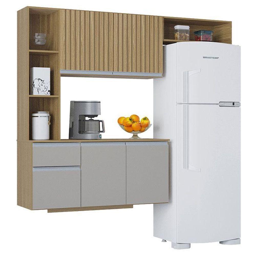 Cozinha Suspensa Com Balcão Mel 163 Cm Damasco Ripado Off White– Poquema - 1