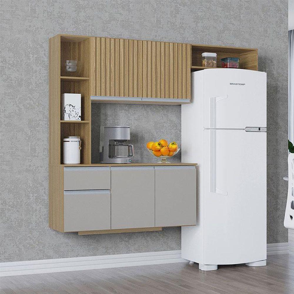 Cozinha Suspensa Com Balcão Mel 163 Cm Damasco Ripado Off White– Poquema - 2