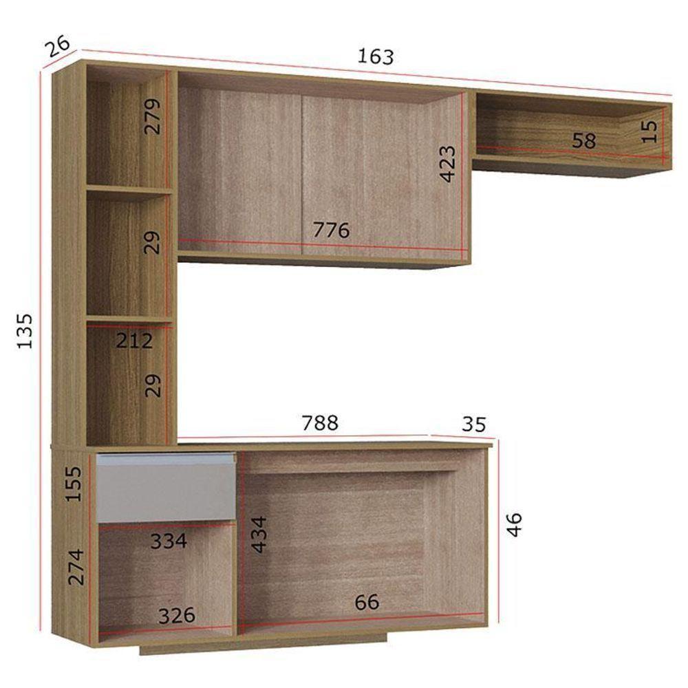 Cozinha Suspensa Com Balcão Mel 163 Cm Damasco Ripado Off White– Poquema - 5