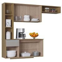 Cozinha Suspensa Com Balcão Mel 163 Cm Damasco Ripado Off White– Poquema - 3