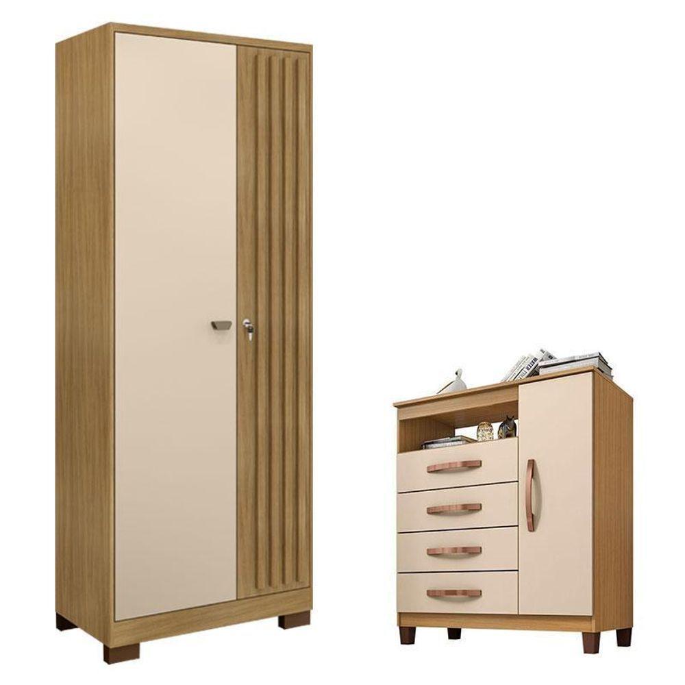 Cômoda Sapateira Cannes Com Armário Multiuso Versatile 2 Portas Com Chave Carvalho Americano Off White – Incorplac - 1