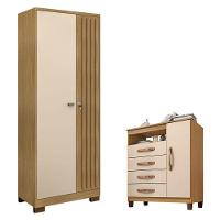 Cômoda Sapateira Cannes Com Armário Multiuso Versatile 2 Portas Com Chave Carvalho Americano Off White – Incorplac - 1