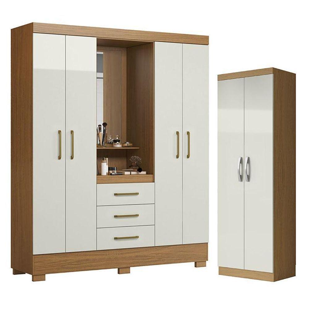 Guarda Roupa Solteiro Paris 2045150 E Armário Multiuso New 2000192 Atacama Off White - Aramóveis - 1