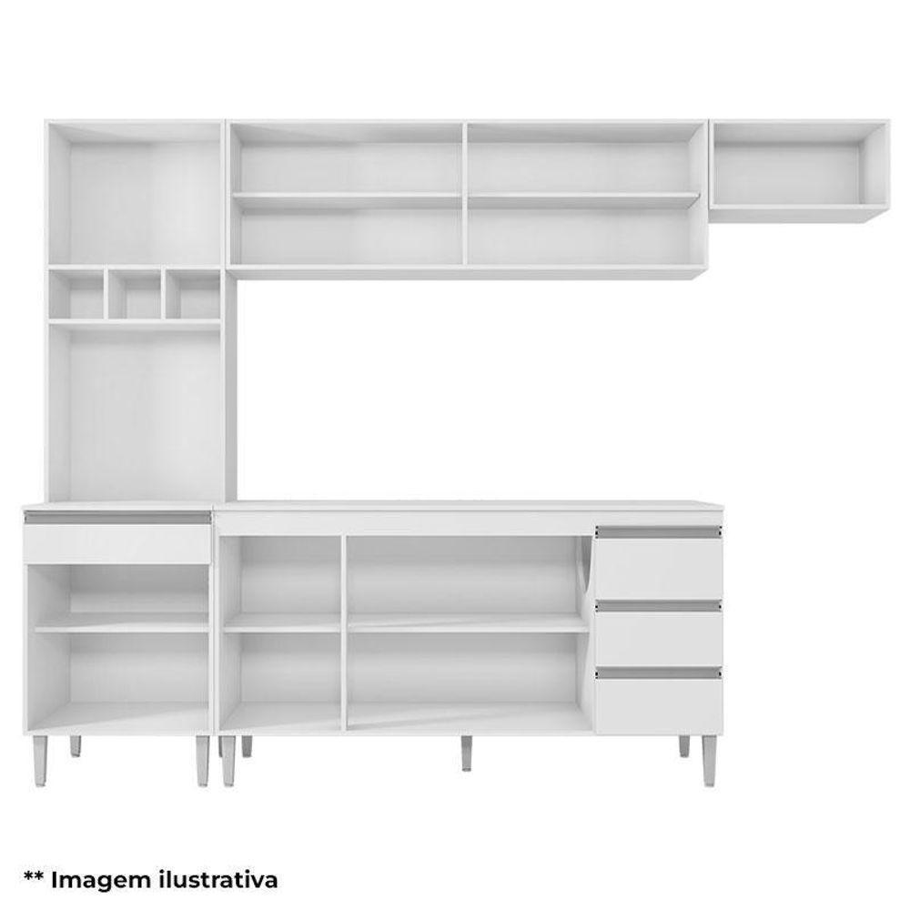 Cozinha Com Balcão E Tampo 160cm Andréia Amêndoa Branco - Ajl - 3