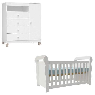 Berço Americano e Cômoda Infantil Lara Ternura Baby 1 Porta 4 Gavetas MDF MDP Branco Incorplac