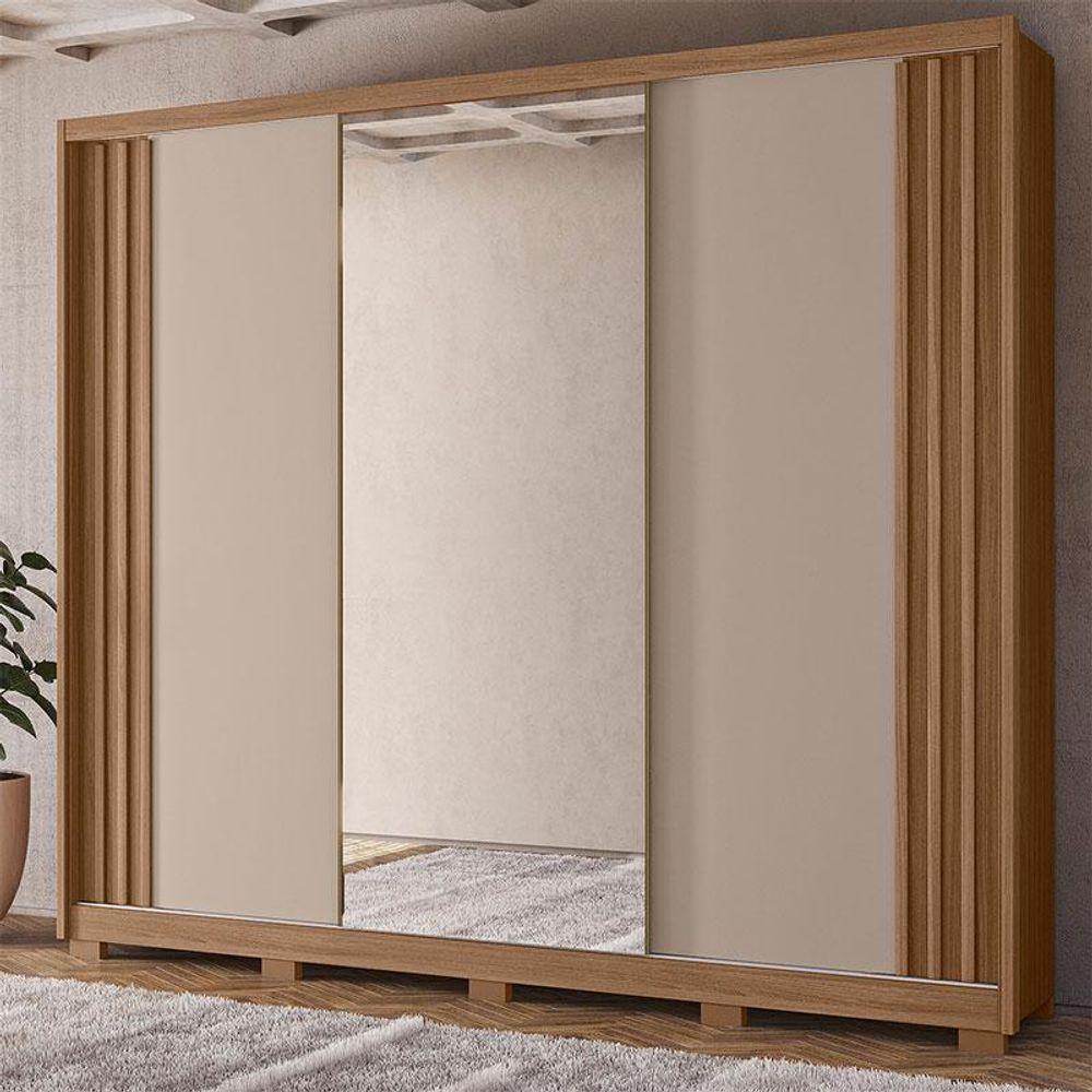 Guarda Roupa Casal Ambiente Arizona 3 Portas Carvalho Fendi Com Espelho - Moval - 1