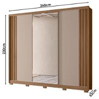 Guarda Roupa Casal Ambiente Arizona 3 Portas Carvalho Fendi Com Espelho - Moval - 2