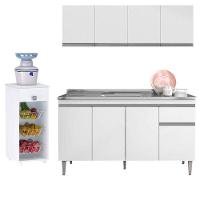 Balcão De Pia Tatiane 145 Cm E Armário Aéreo Andréia 4 Portas 150 Cm Com Fruteira Monalise Branco Brilho – Ajl - 1