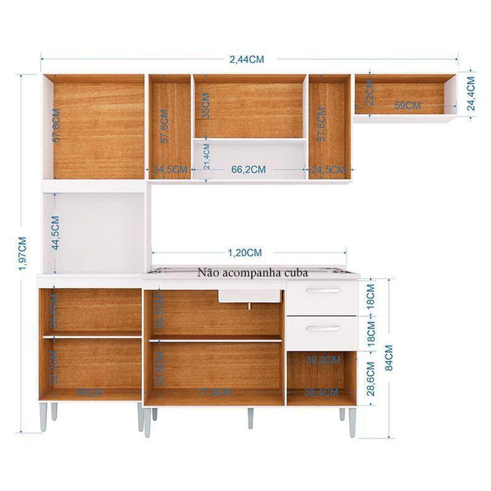 Cozinha Com Balcão De Pia Lavínia Branco - Poquema - 3