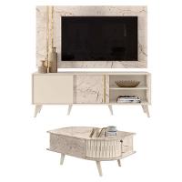 Rack Bancada E Painel Para Tv Cronos Com Mesa De Centro Indianápolis Calacata Off White – Madetec - 1