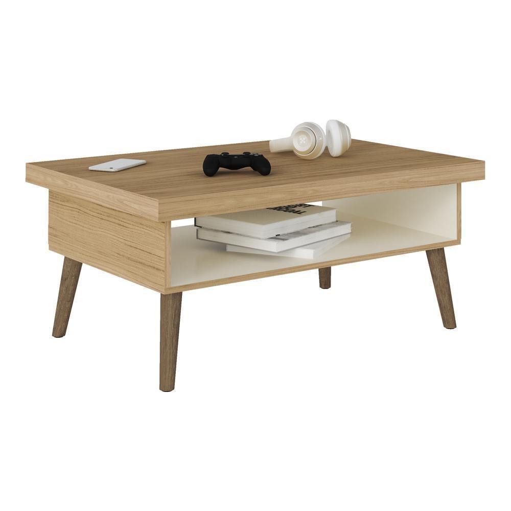 Mesa De Centro Retrô 91Cm Com Nicho Multimóveis Cr45149 Carvalho/Off White Carvalho/Off White - 6