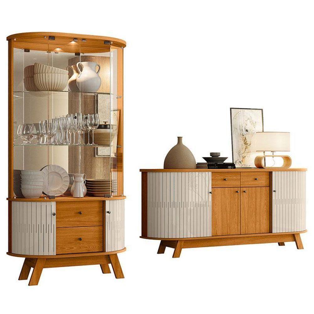 Aparador Para Sala Buffet Mônaco E Cristaleira Moss Cinamomo Off White – Madetec - 1