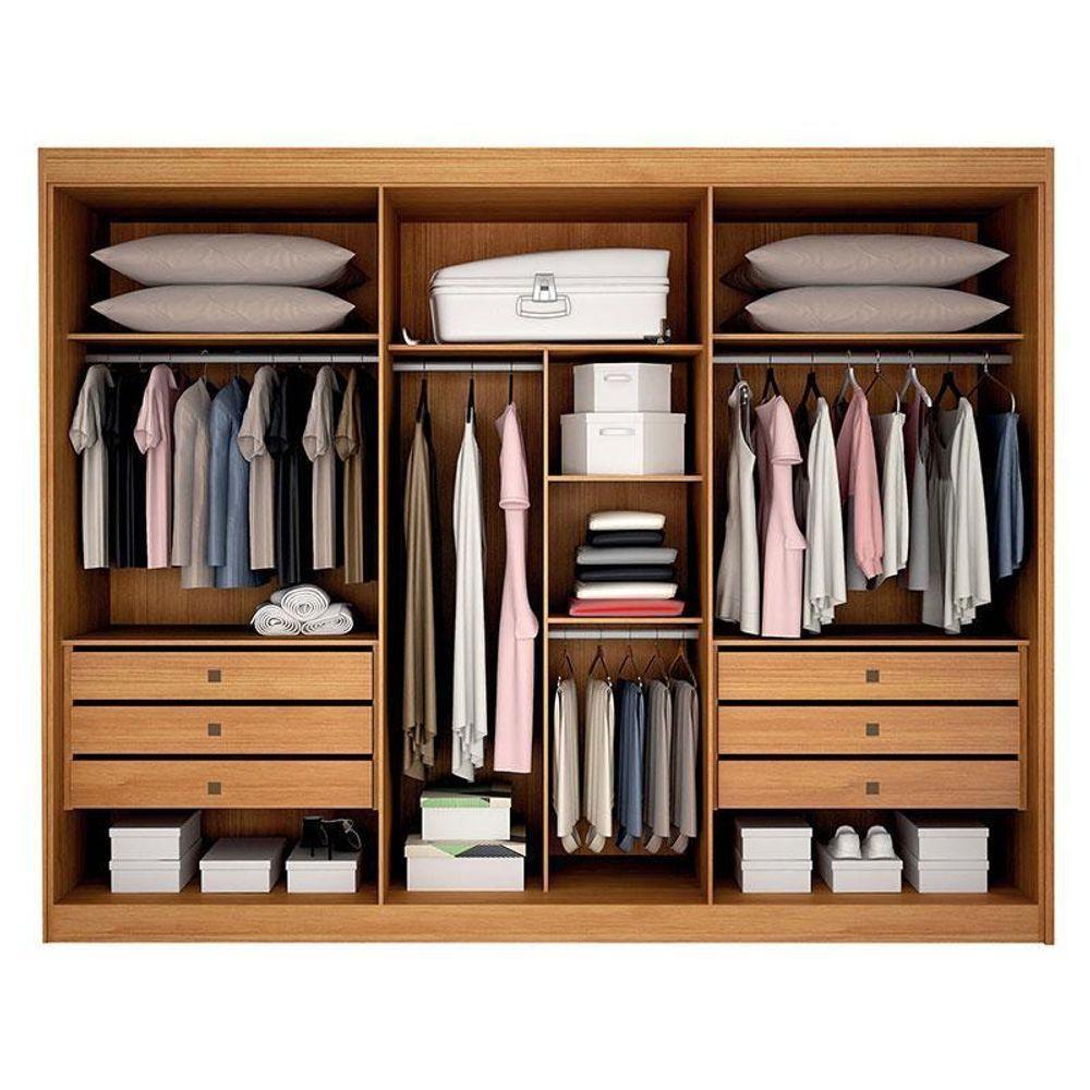 Guarda Roupa Casal 3 Portas Com Espelho São Paulo Gold Cinamomo Off White – Leifer Móveis - 2