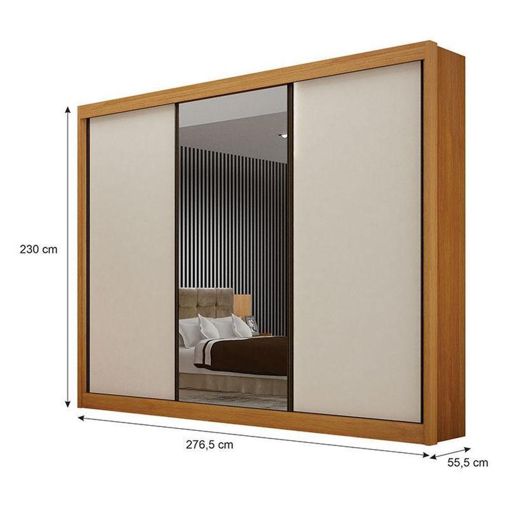 Guarda Roupa Casal 3 Portas Com Espelho São Paulo Gold Cinamomo Off White – Leifer Móveis - 3