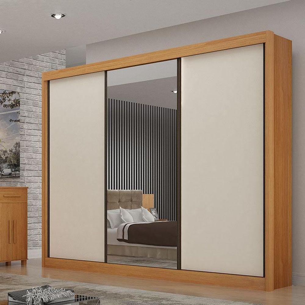 Guarda Roupa Casal 3 Portas Com Espelho São Paulo Gold Cinamomo Off White – Leifer Móveis - 4