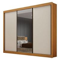 Guarda Roupa Casal 3 Portas Com Espelho São Paulo Gold Cinamomo Off White – Leifer Móveis - 1