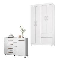 Cômoda Flora E Guarda Roupa Solteiro Lótus Branco Flex - Demóbile - 1