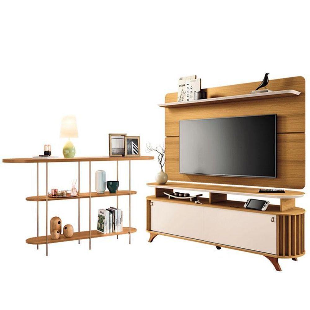 Rack Bancada Alba Com Painel Curv Com Aparador Infinity Cinamomo Off White – Hb Móveisc - 1