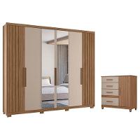 Guarda Roupa Casal Araguaia E Cômoda Vênus Carvalho Fendi Com Espelho E Pés - Moval - 1