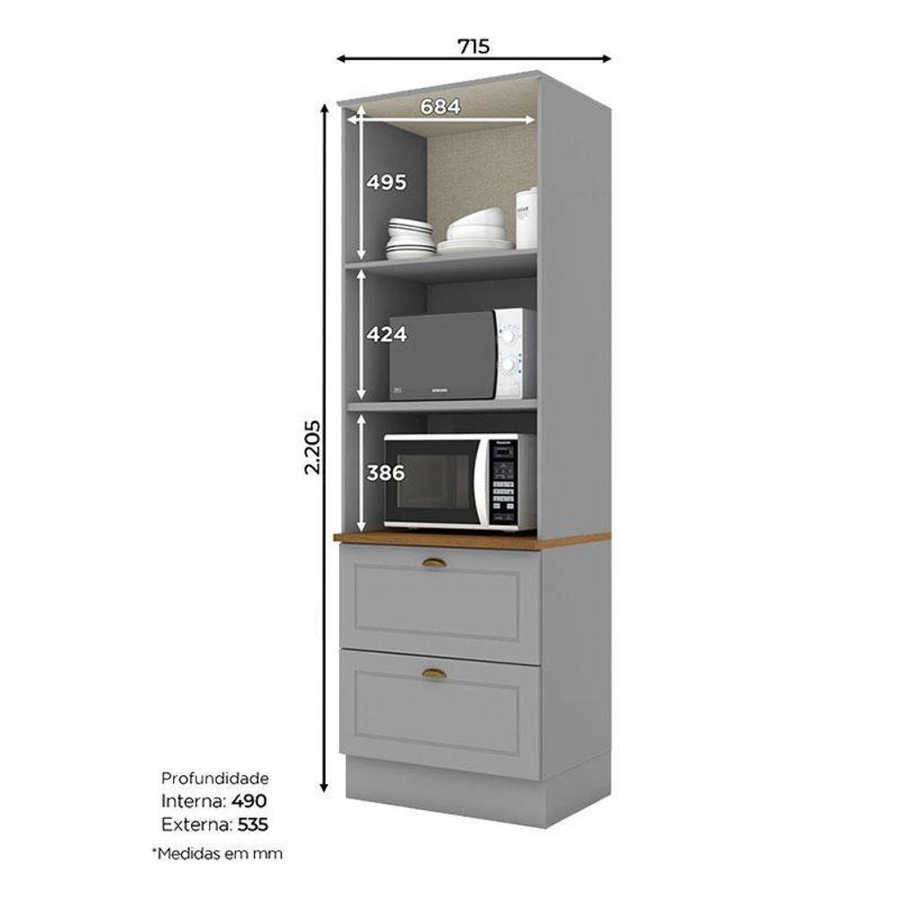 Torre Quente 2 Fornos Americana Cinza Com Tampo Nature – Henn - 3