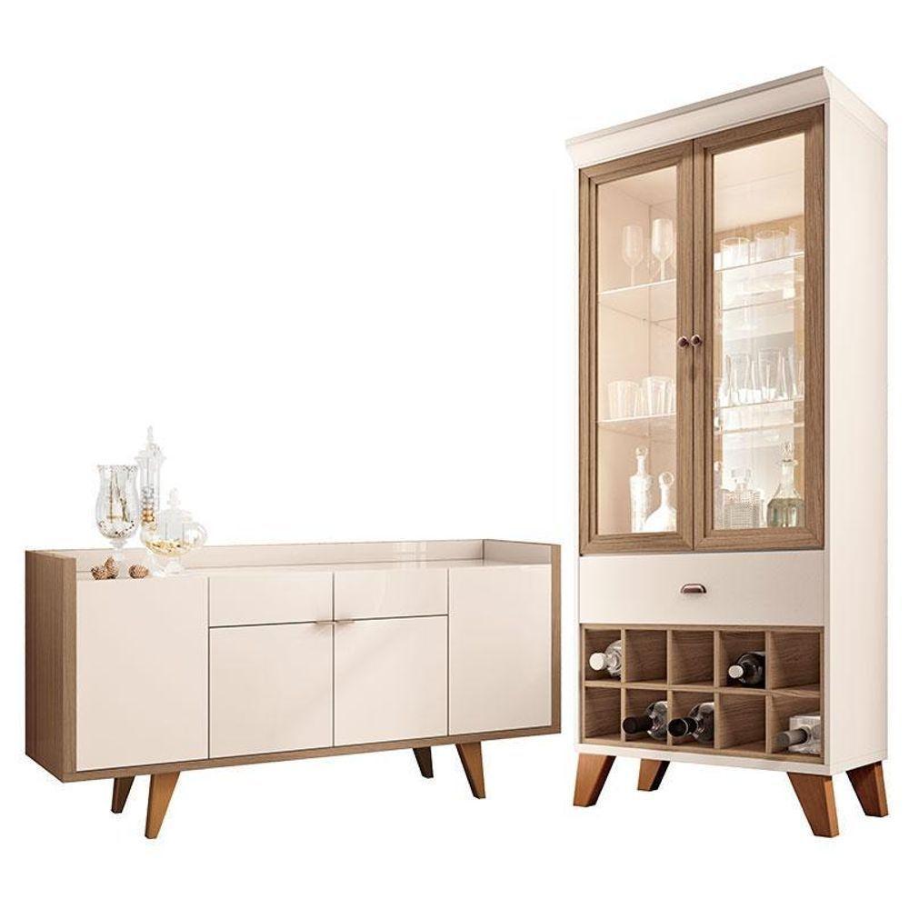 Buffet Melodia E Cristaleira ópera Off White Castanho – Hb Móveis - 1
