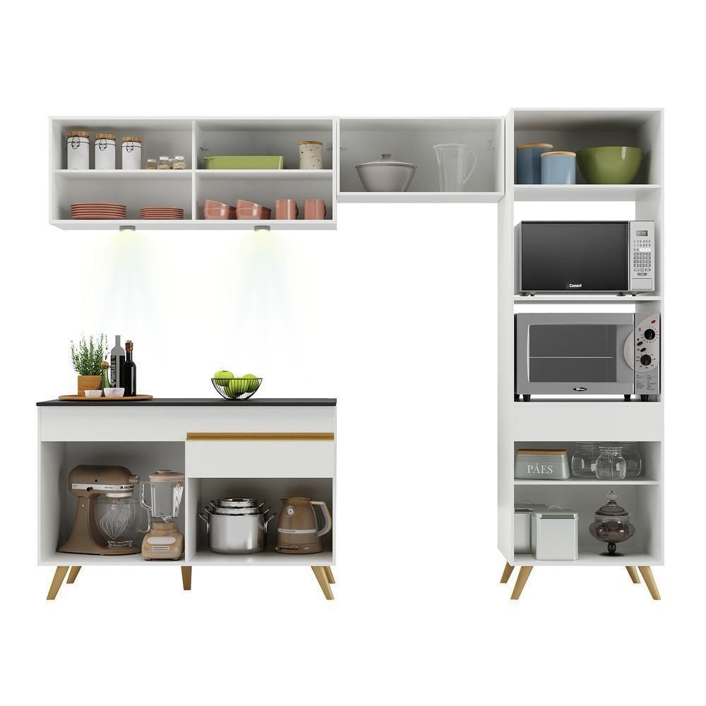 Armário De Cozinha Compacta 252cm Com Leds Veneza Up Multimóveis V2017 Branco/dourado Branco/dourado - 3
