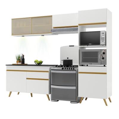 Armário de Cozinha Compacta V2017 7 Portas 1 Gaveta MDF 252cm Preto com Leds
