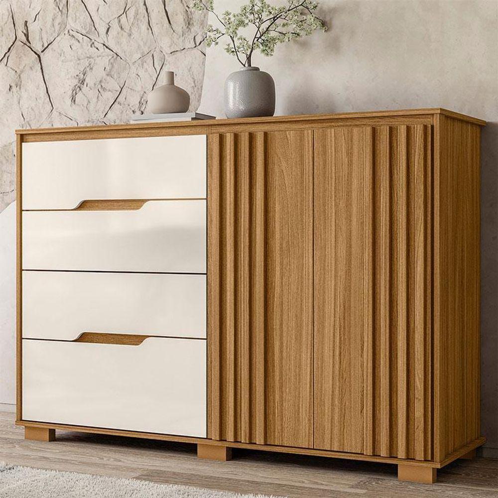 Guarda Roupa Casal Alasca E Cômoda Texas Freijó Off White - Moval - 9